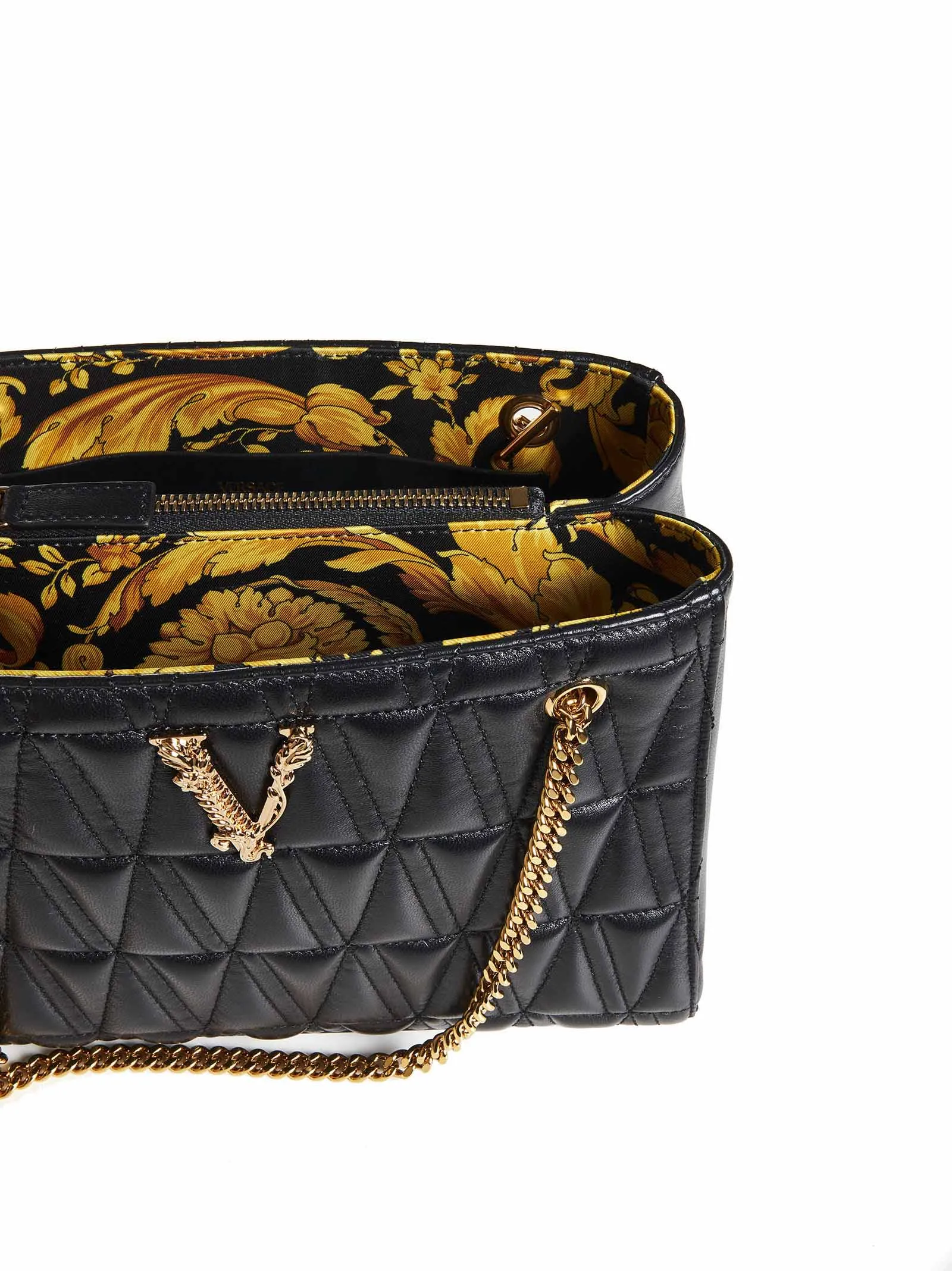 Versace Virtus Quilted Chain-Link Shoulder Bag