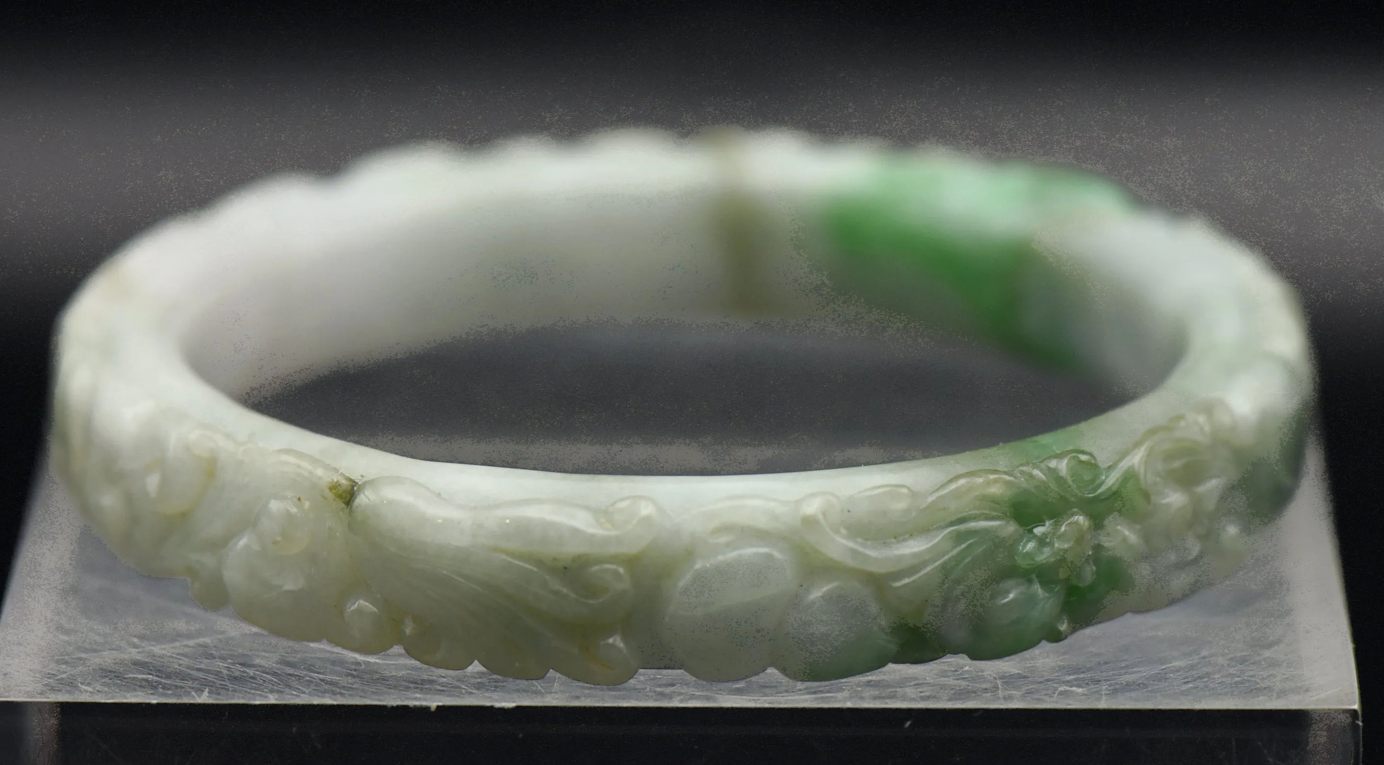 Vintage Carved Jade Bangle Bracelet