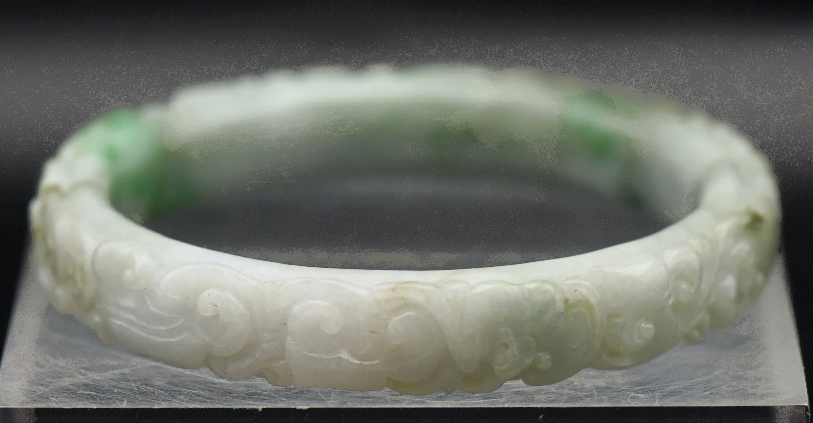 Vintage Carved Jade Bangle Bracelet