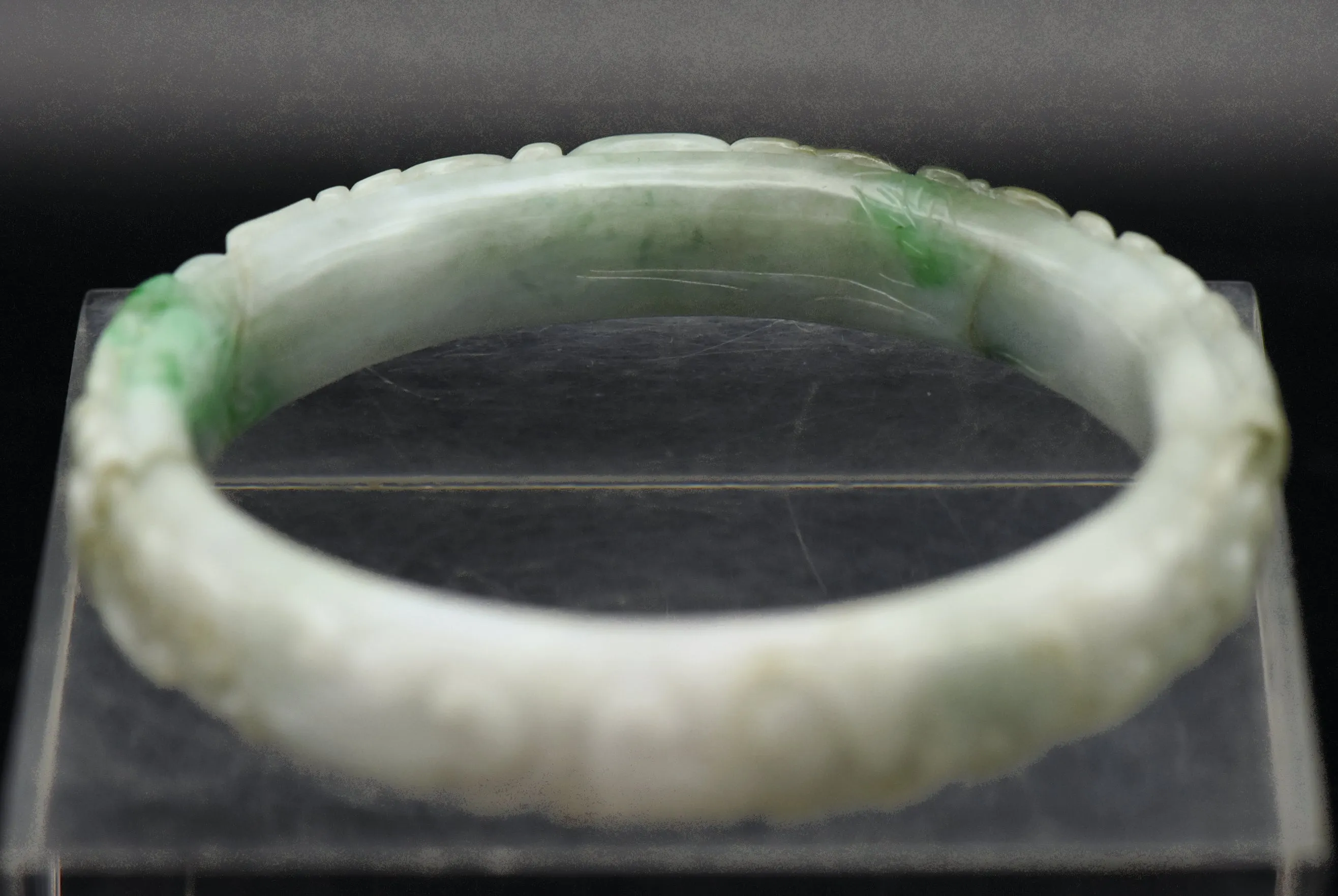 Vintage Carved Jade Bangle Bracelet