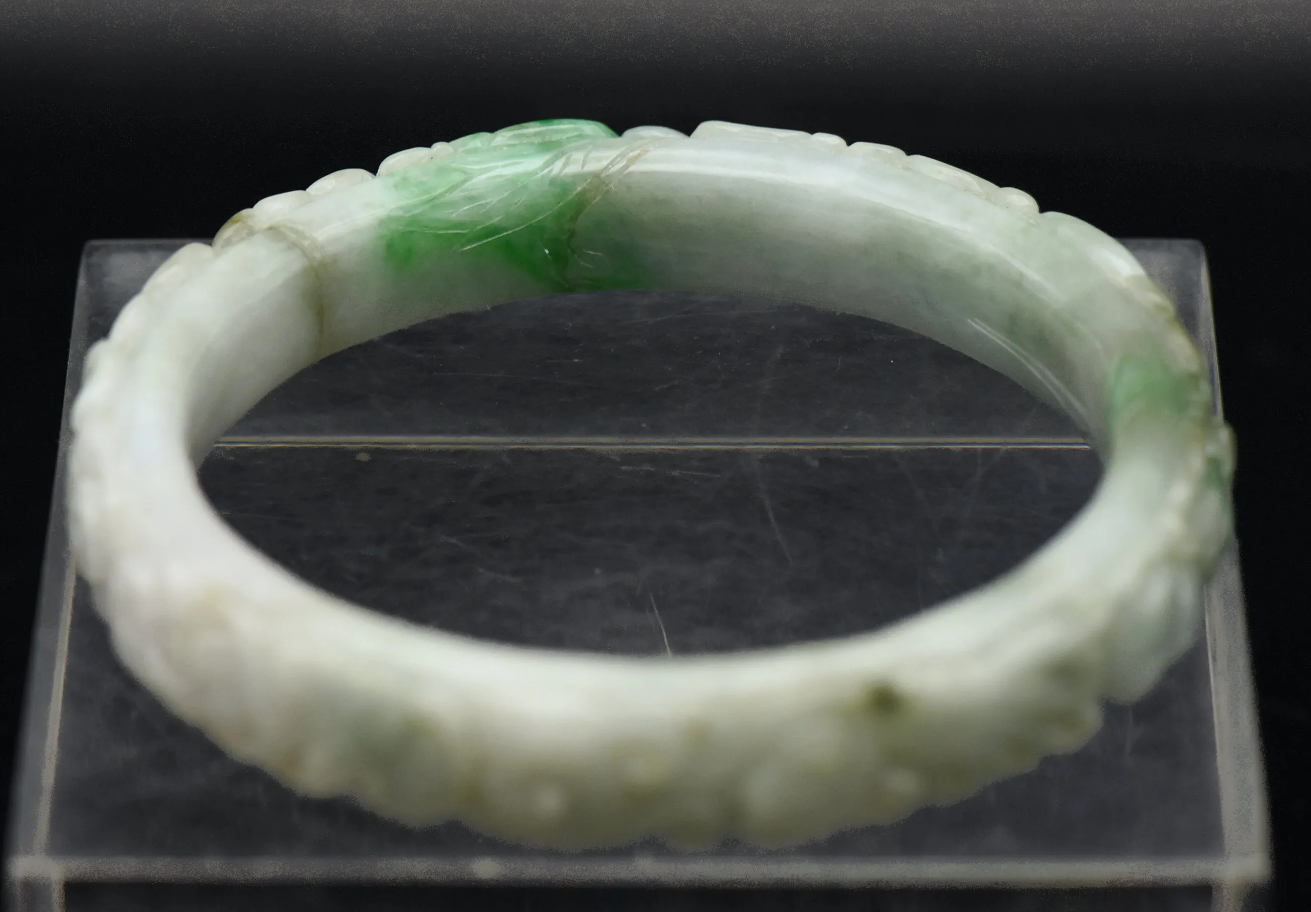 Vintage Carved Jade Bangle Bracelet