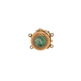 Vintage Moss-In-Snow Jade 14k Gold Small Round Push Clasp