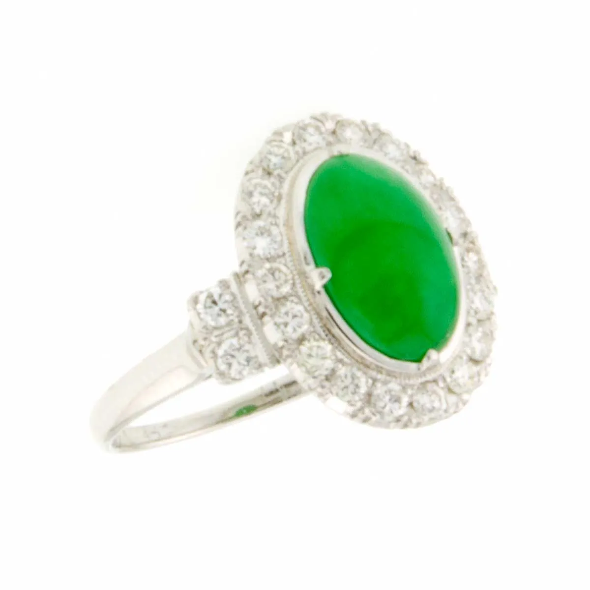 Vintage Platinum 3.09ct Jade & Diamond Ring