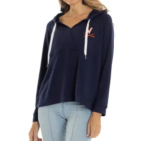 Virginia Cavaliers Women's Navy Christine Cross Front Tri-Blend Pullover Hoodie