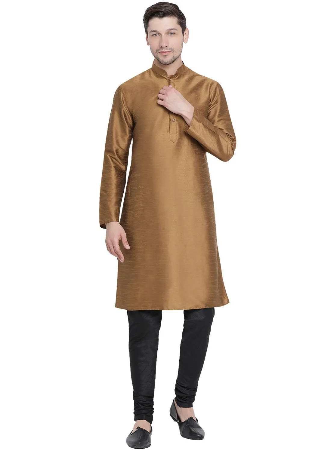 VM BY VASTRAMAY Men's Brown Cotton Silk Blend Kurta and Pyjama Set