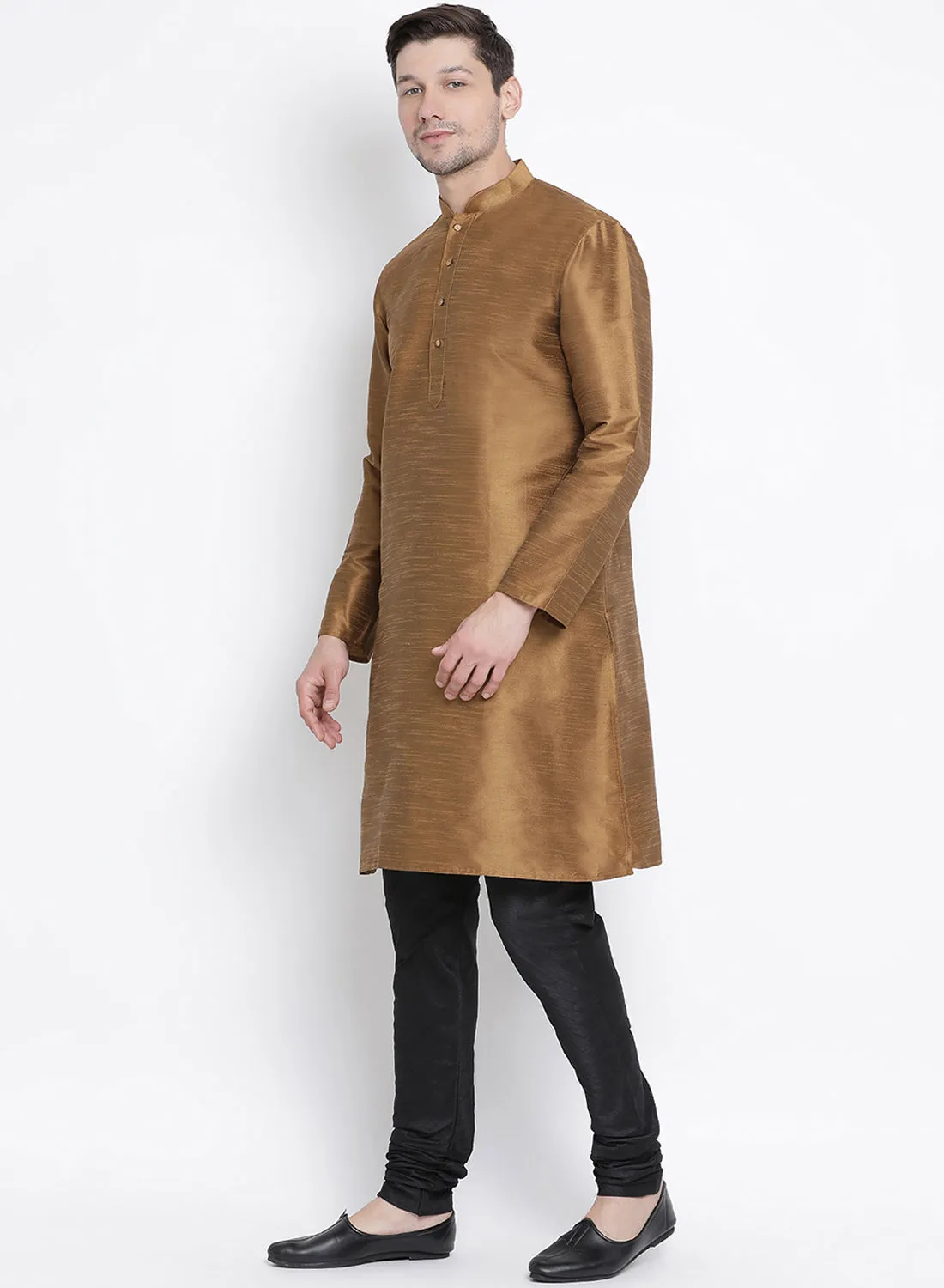 VM BY VASTRAMAY Men's Brown Cotton Silk Blend Kurta and Pyjama Set