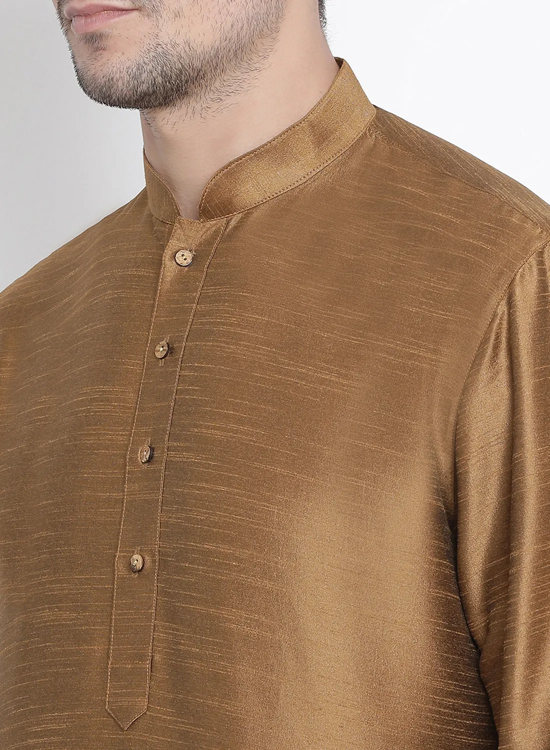 VM BY VASTRAMAY Men's Brown Cotton Silk Blend Kurta and Pyjama Set