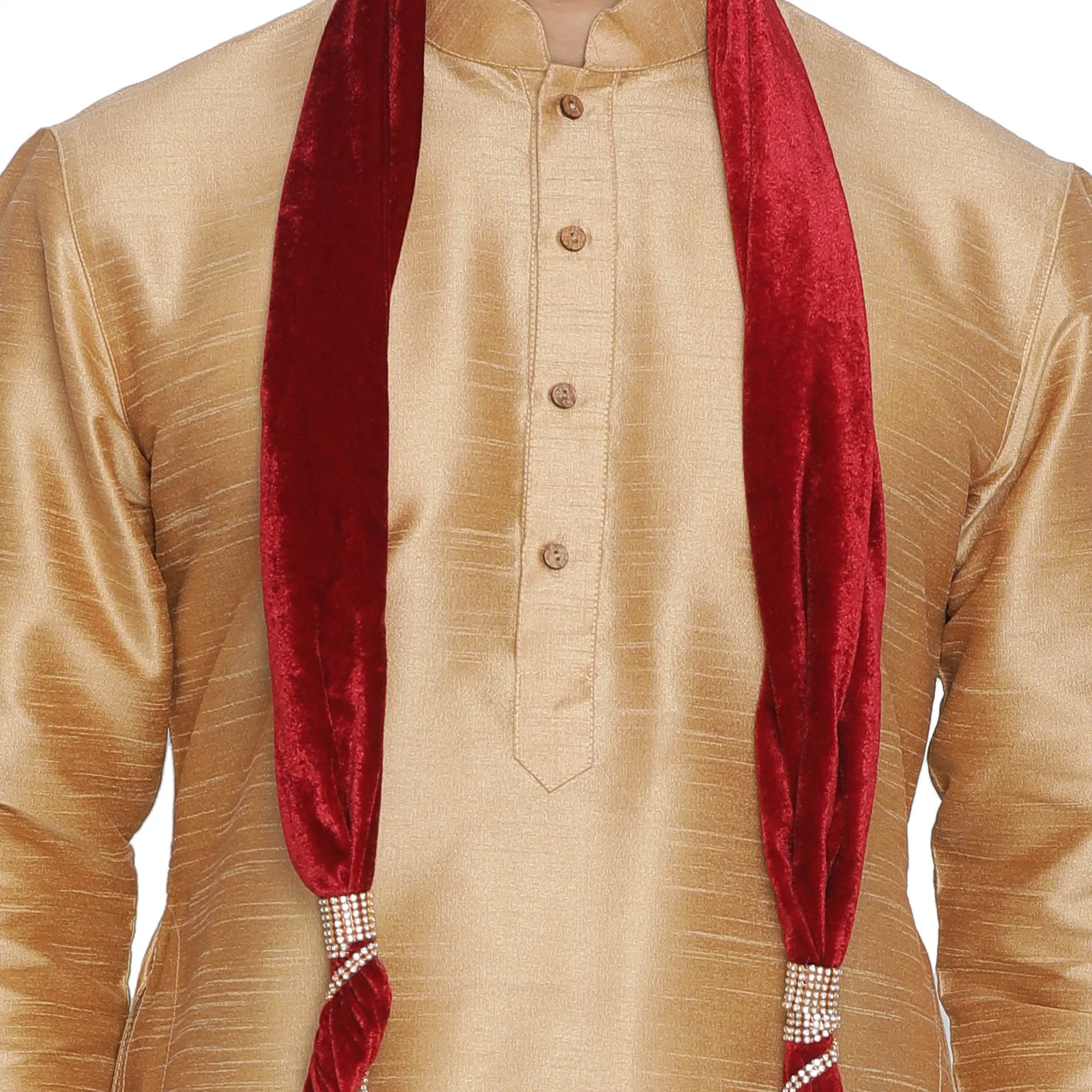 VM By VASTRAMAY Men's Gold Cotton Silk Blend Kurta, Pyjama & Dupatta Set