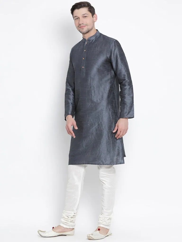 VM BY VASTRAMAY Men's Grey Cotton Silk Blend Kurta and Pyjama Set