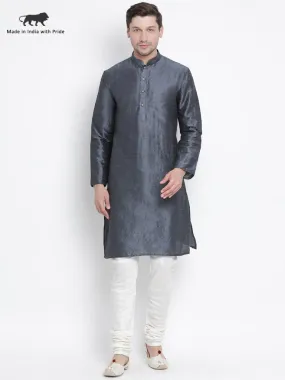 VM BY VASTRAMAY Men's Grey Cotton Silk Blend Kurta and Pyjama Set