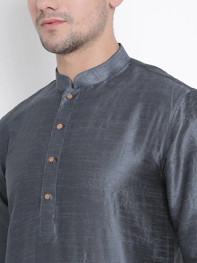 VM BY VASTRAMAY Men's Grey Cotton Silk Blend Kurta and Pyjama Set