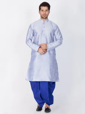 VM BY VASTRAMAY Men's Light Blue Cotton Silk Blend Kurta and Dhoti Pant Set