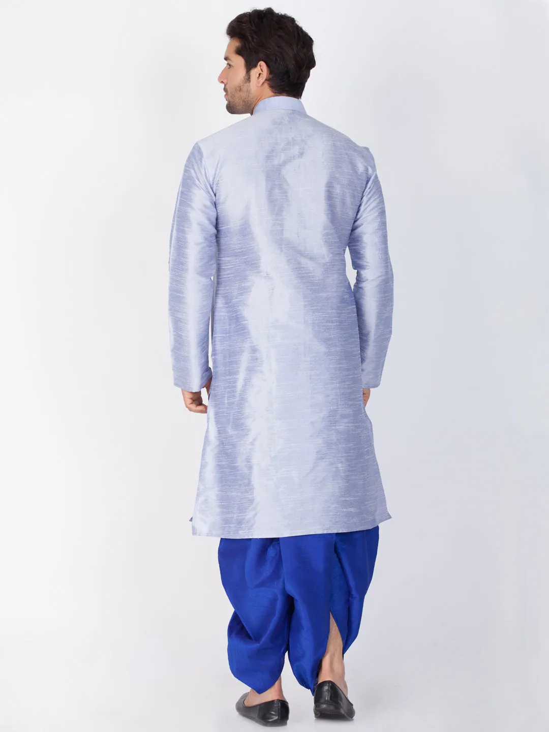 VM BY VASTRAMAY Men's Light Blue Cotton Silk Blend Kurta and Dhoti Pant Set