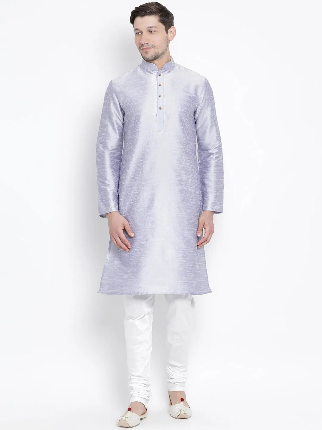 VM BY VASTRAMAY Men's Light Blue Cotton Silk Blend Kurta and Pyjama Set