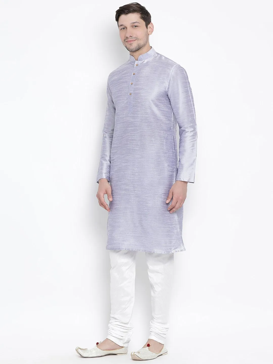 VM BY VASTRAMAY Men's Light Blue Cotton Silk Blend Kurta and Pyjama Set