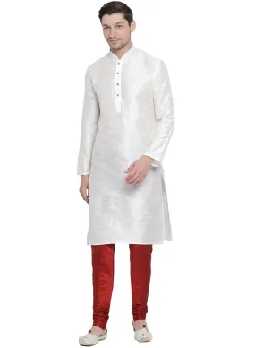 VM BY VASTRAMAY Men's White Cotton Silk Blend Kurta and Pyjama Set