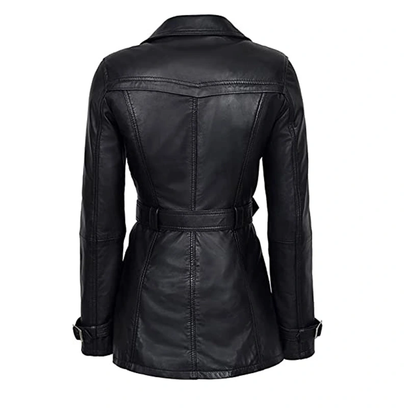 Women's Double Breasted Black Leather Jacket | FREE SHIPPING