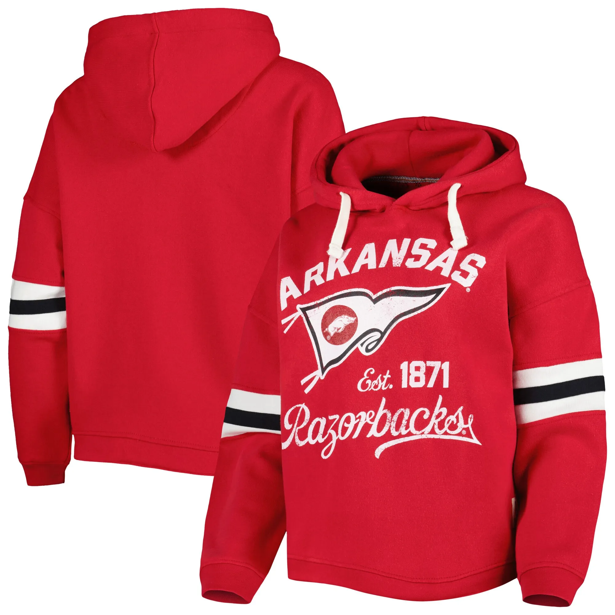 Women's Pressbox Cardinal Arkansas Razorbacks Super Pennant Pullover Hoodie