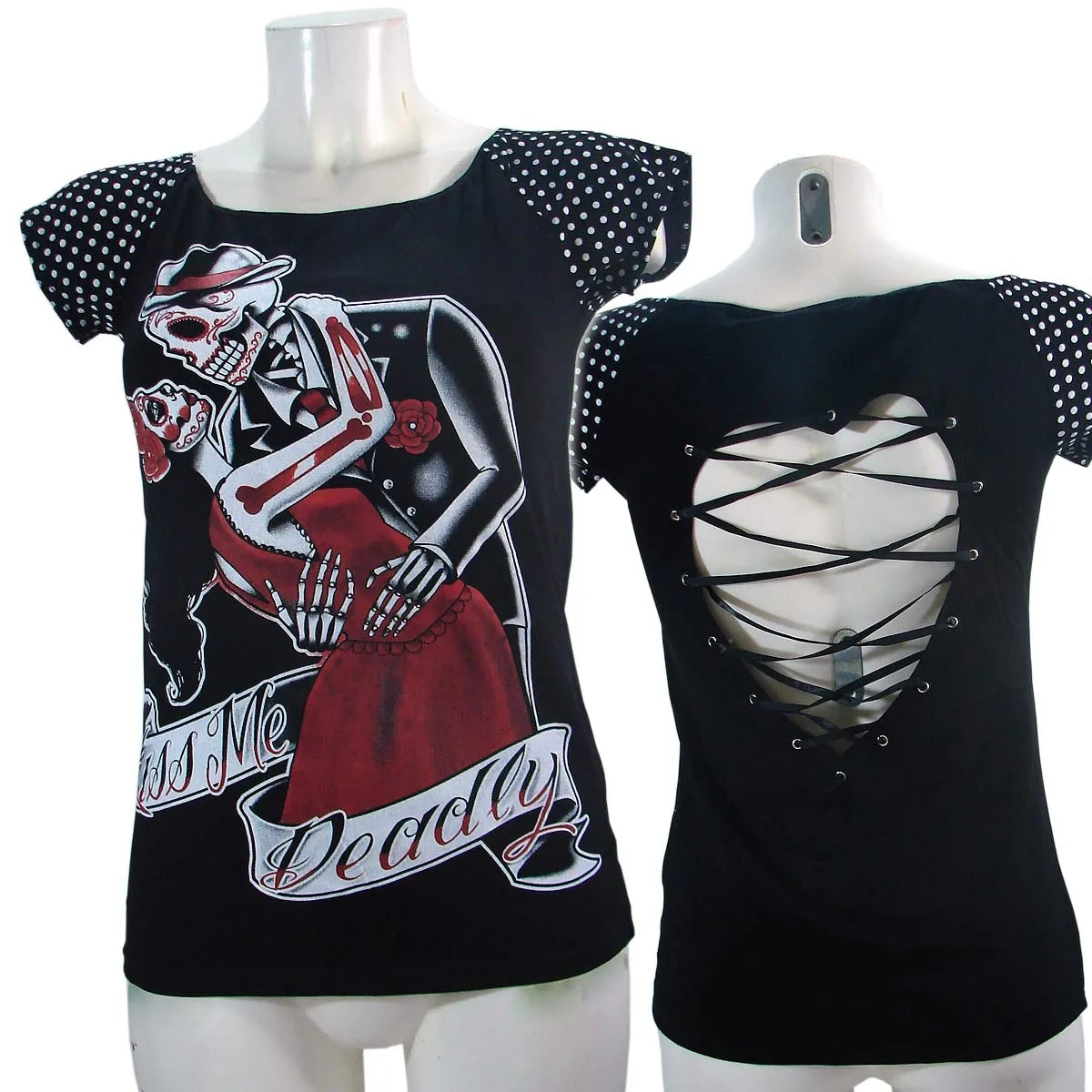 Women's T-shirt Top Kiss Me Deadly Black