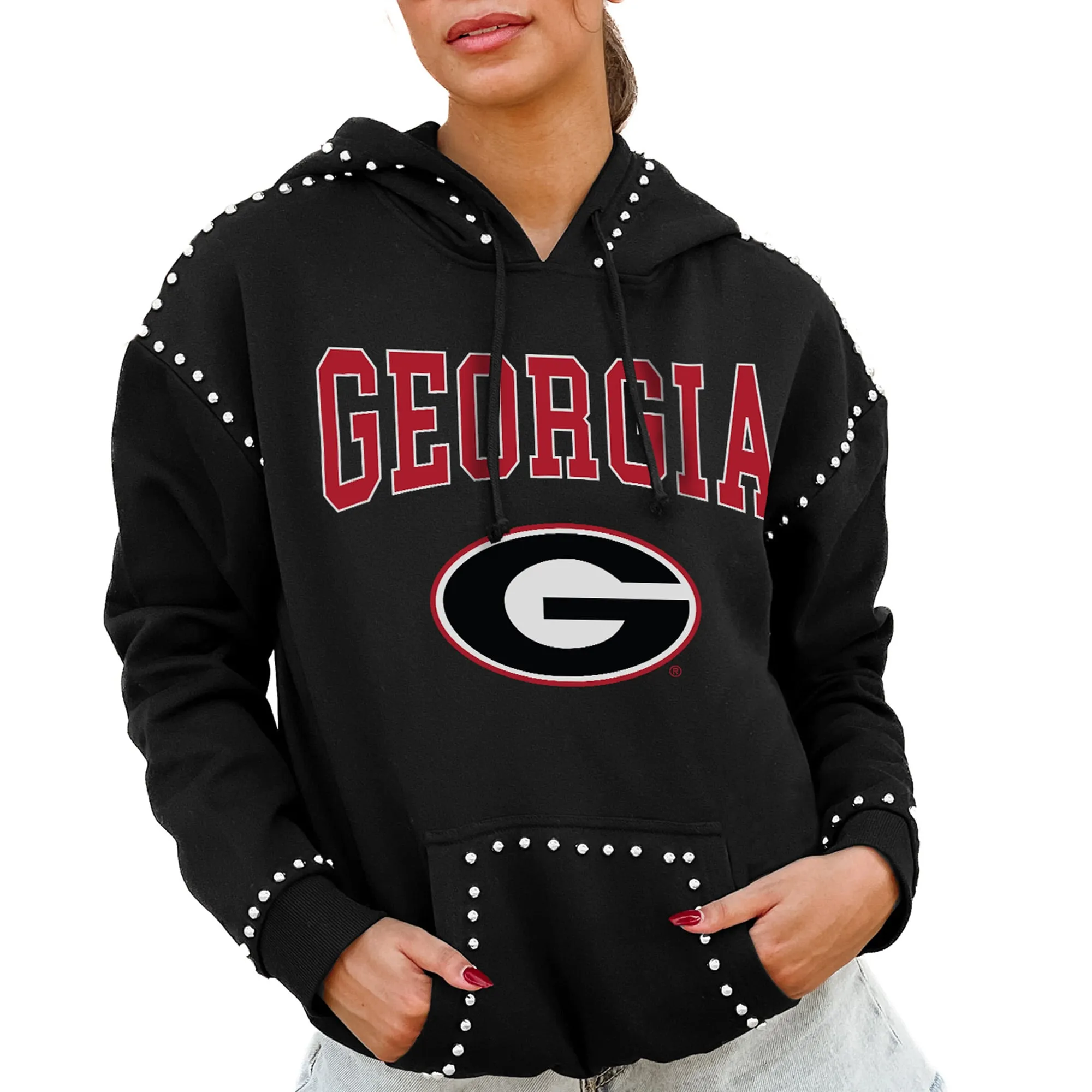 Women's Gameday Couture  Black Georgia Bulldogs Studded Pullover Hoodie