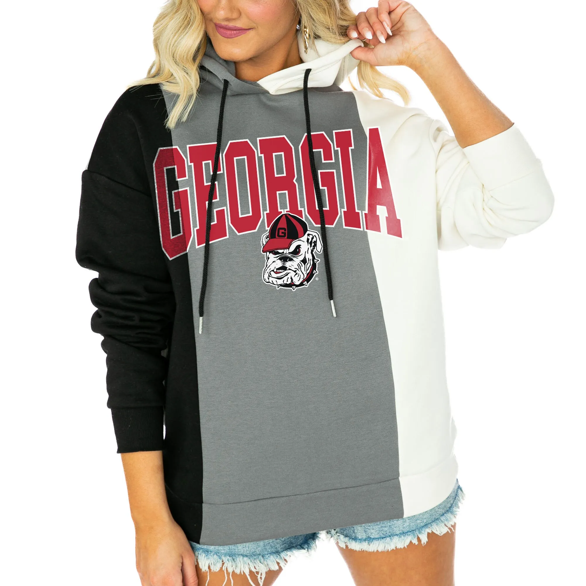 Women's Gameday Couture  Black/White Georgia Bulldogs Victory Tri-Color Pullover Hoodie