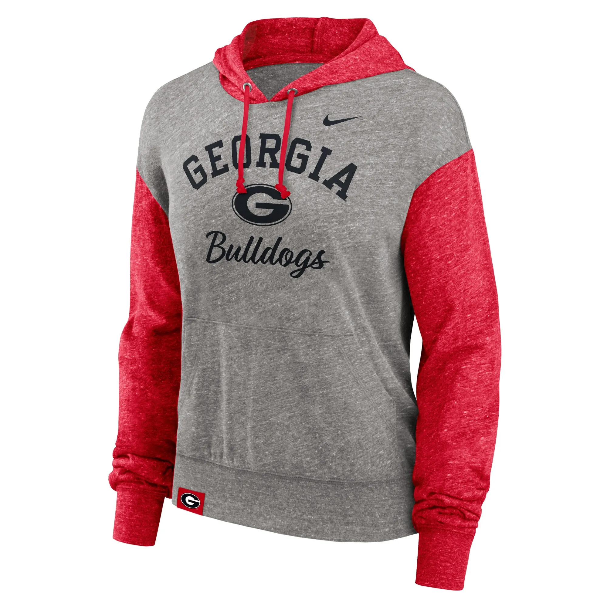 Women's Nike Heather Gray/Red Georgia Bulldogs Blitz Color Block Legacy Pullover Hoodie