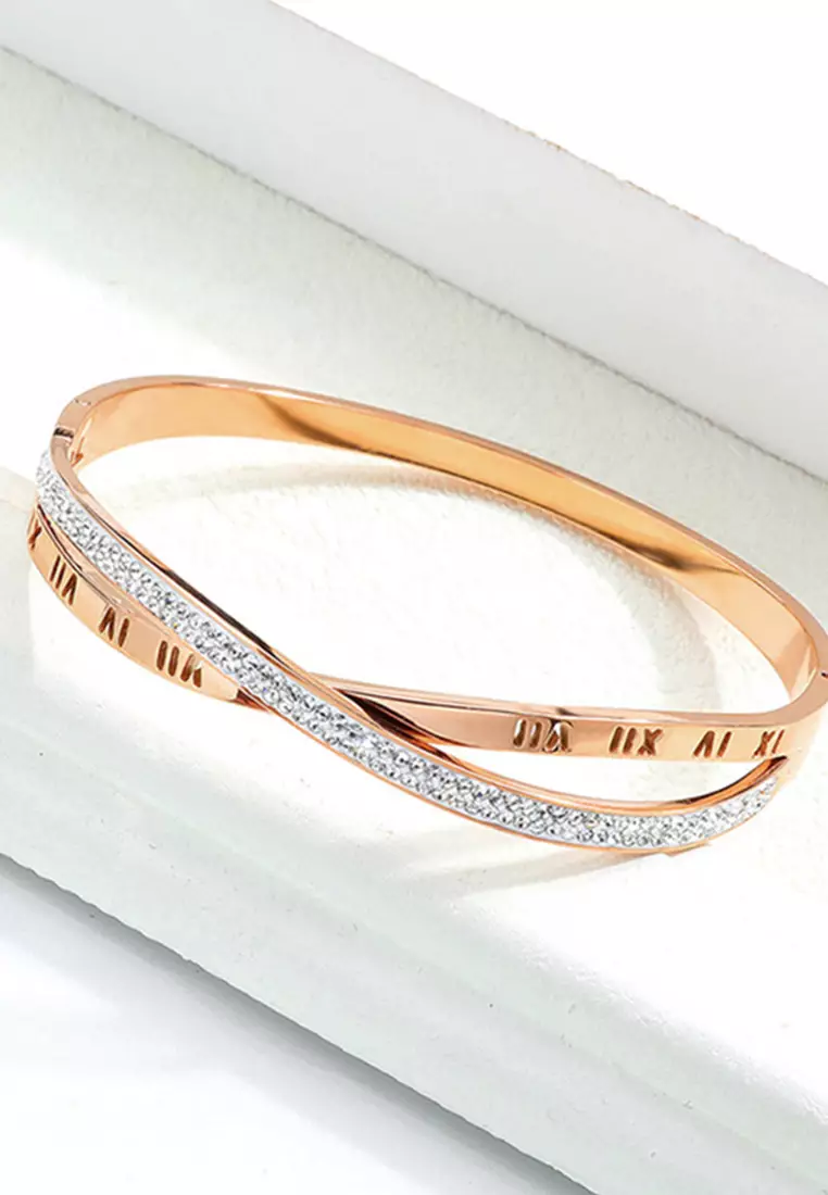 YOUNIQ YOUNIQ CROSS Infinity 18K Rosegold Titanium Steel Roman Bangle with Cubic Zirconia