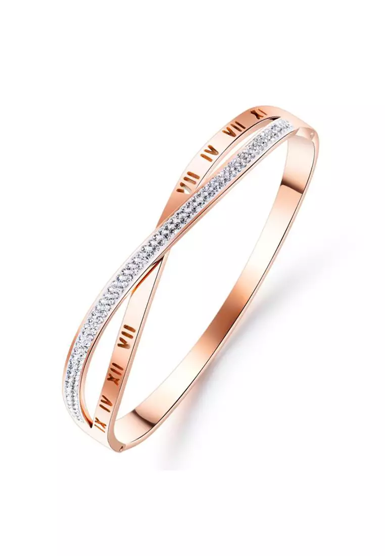 YOUNIQ YOUNIQ CROSS Infinity 18K Rosegold Titanium Steel Roman Bangle with Cubic Zirconia