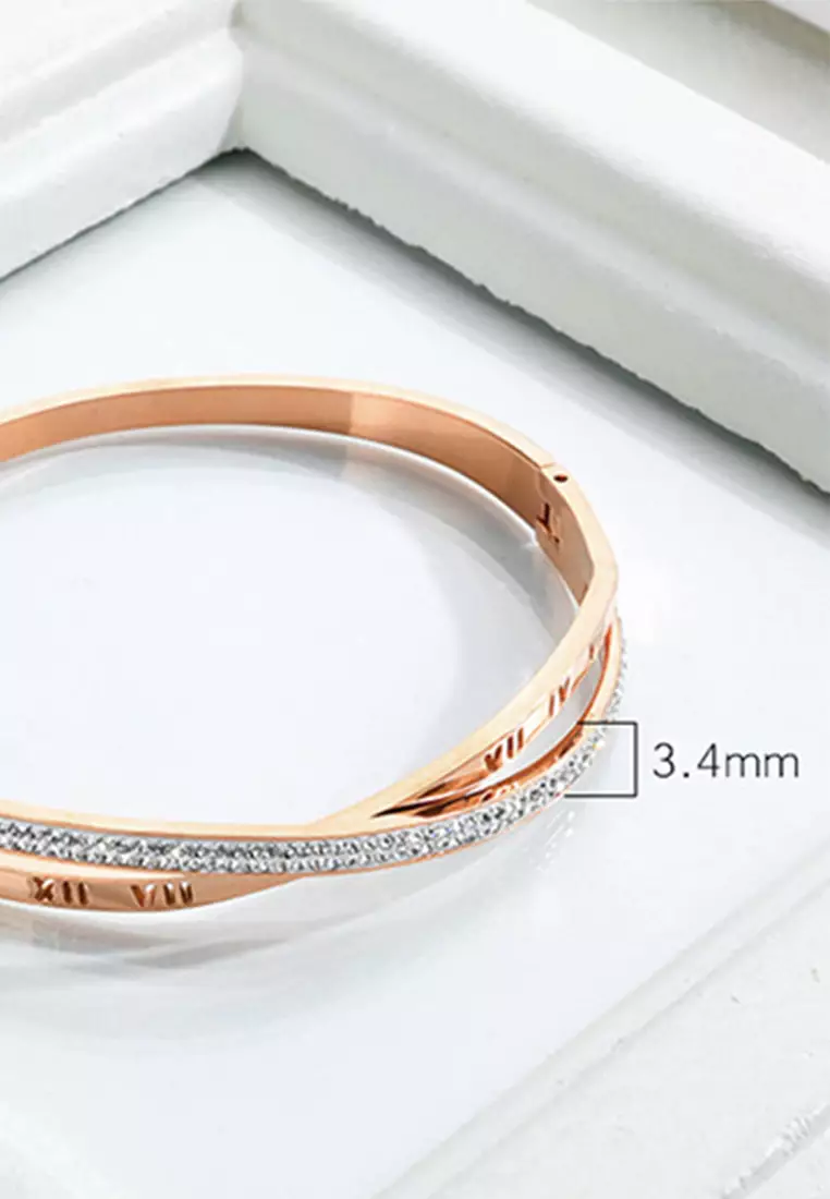 YOUNIQ YOUNIQ CROSS Infinity 18K Rosegold Titanium Steel Roman Bangle with Cubic Zirconia